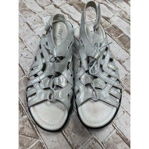 Ara Liv Metallic Silver  Leather Lace Up Ghillie Sandals US 11.5 EU 43